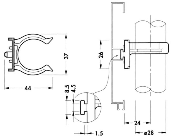 Gancio in plastica mm.44x37 per piedino - immagine 2