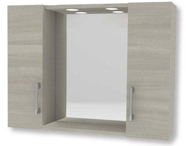 Specchiera contenitore 2 ante 2led cm.77x17x60H rovere grigio