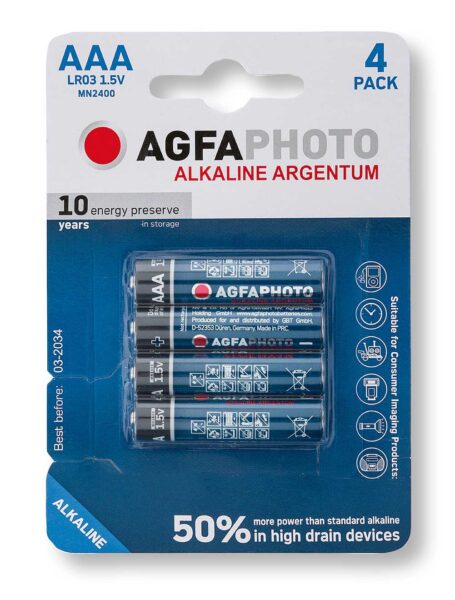 Batterie ministilo AAA Agfa Argentum Alcaline blister 4 pezzi