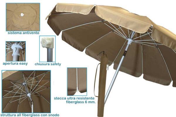 Ombrellone mare Luxury d.200 12 stecche colori assortiti